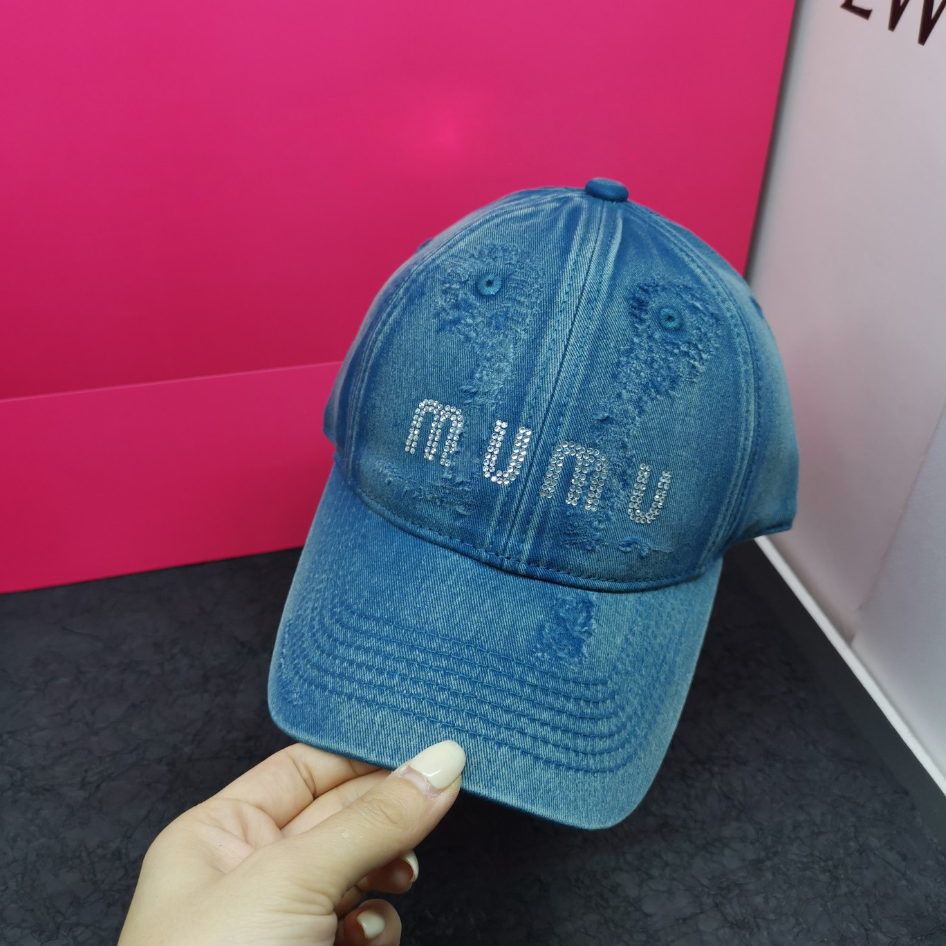 Kadın Yaz Mektup Kristal Tasarımcı Top Kapaklar Denim Malzeme Yıkanabilir Eski Stil 8 Renkler casquette