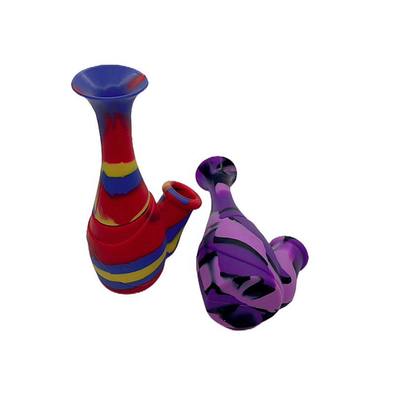 Colorful Silicone Portable Removable Bubbler Pipes Dry Herb Tobacco Filter Metal Bowl Innovative Vase Style Bong Hookah Waterpipe Smoking Cigarette Holder DHL