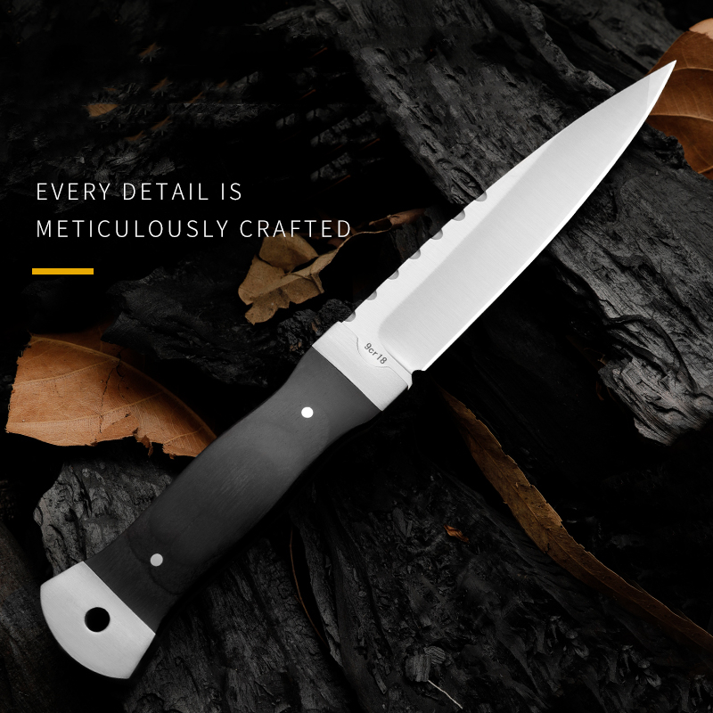 Honshu H9401 Survival Straight Knife 9Cr18Mov Satin Blade Full Tang Ebony Handle Outdoor Camping Vandring Jakt