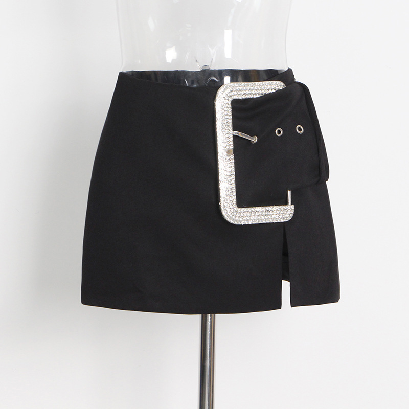 Vestido de dos piezas Autumn Slee Long Square Collar Diamonds Cinturón de hebilla Hollow Out Bodysuits Black Bodysuits Short Skirt Set 230306
