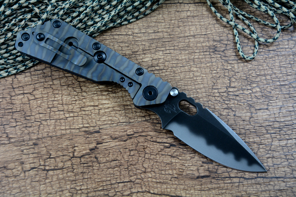 Strider SMF Tactical Folding Knife D2 Black Stonewashed Blade TC4 Flame Texture Handtag G10 Outdoor Tool Survival Knife