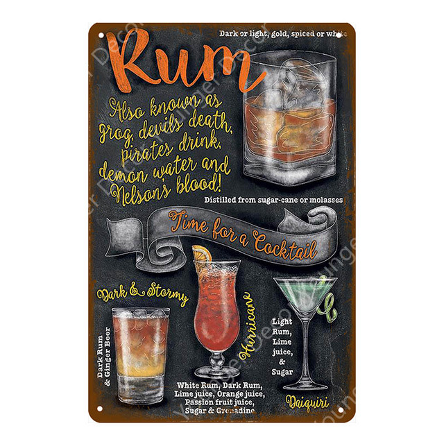 Creer Pintura Arte Cocktail Sinais de metal decoração de casa Sinais de lata vintage Pub Placas decorativas personalizadas Regras de barra Placas de lata de parede Tamanho 30x20cm W02