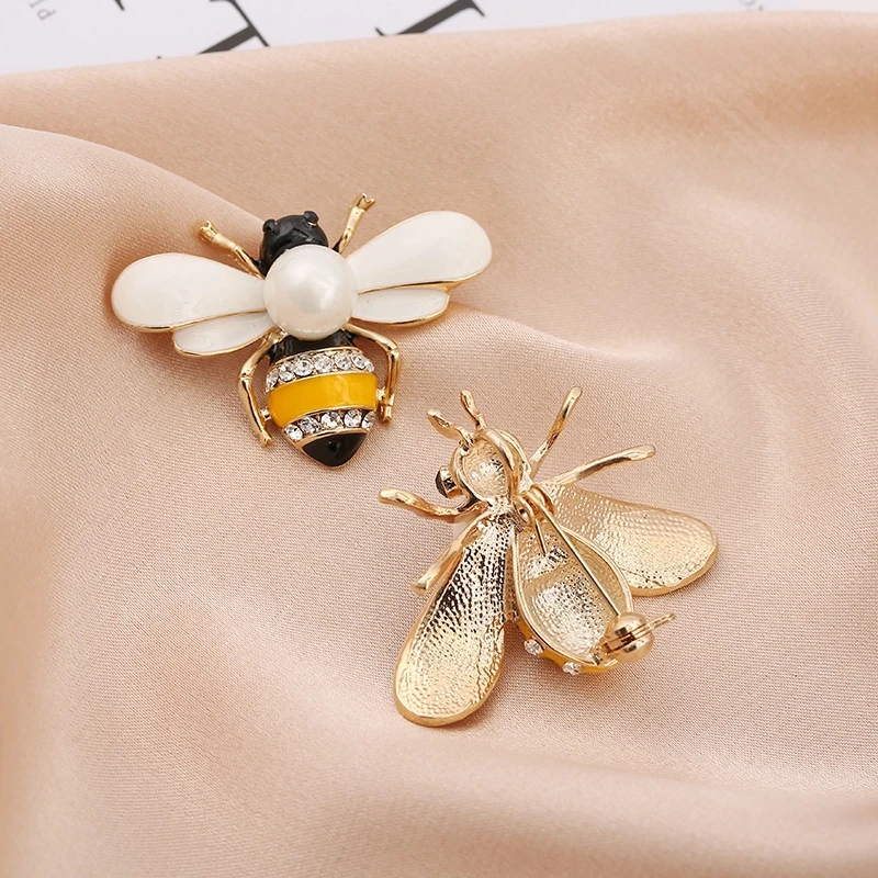 Broche de insecto para mujer, broche de abeja con diamantes de imitación, accesorio de fiesta, broche de perla, regalo de joyería, ramillete para mujer y niña