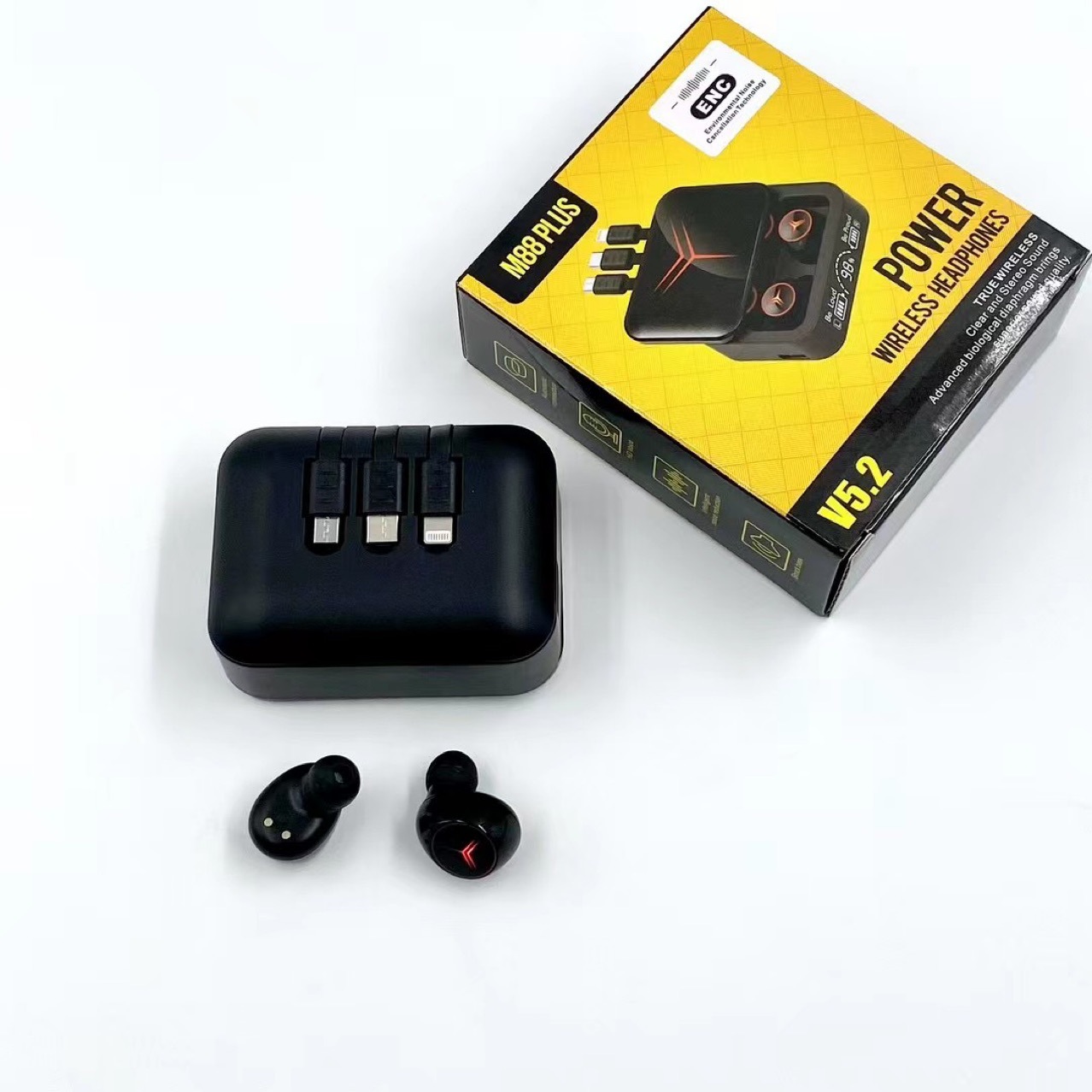 Écouteurs stéréo sans fil d'origine M88 Plus TWS True Wireless Stéréo Mic Gamer Gamer Casque Affichage des écouteurs de banque d'alimentation 1200mAh Écouteurs de jeux