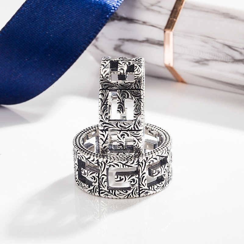 20% korting op 2023 Nieuwe luxe hoogwaardige mode -sieraden voor Sterling Silver Square Patroon brede versie Hollow Out Ring