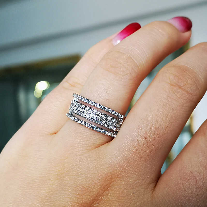 Band Ringen Mode Klassieke 5 Rij Zirkoon Verlovingsring Zilver Kleur Bruid Belofte Trouwringen voor Vrouwen Geschenken Sieraden Anillos Mujer AA230306