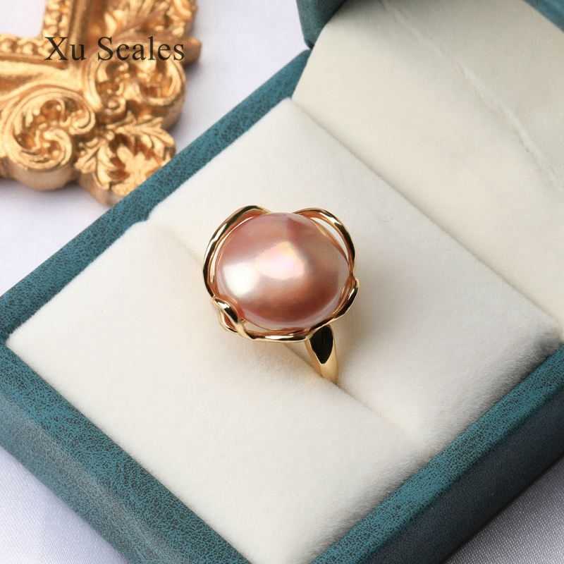 Cluster Rings Natural Freshwate 15-16mm Irregular Round Button Baroque Aurora White and Colorful Pearl Ring Retro 14K Gold Filled Jewelry G230228 G230307