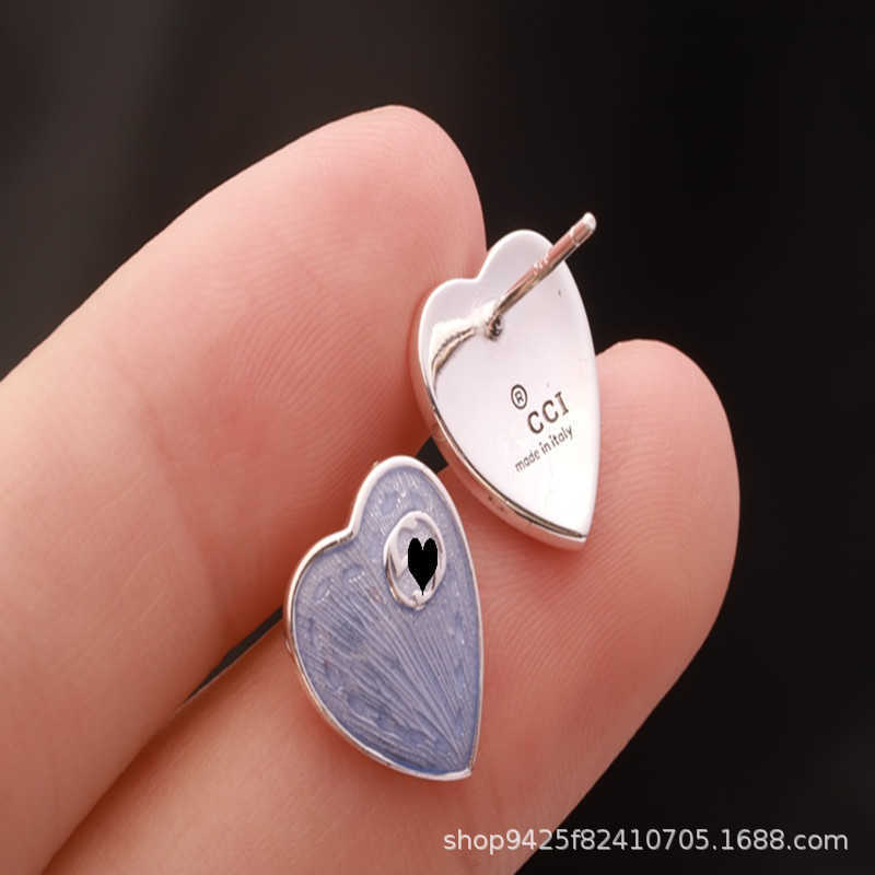 Factory wholesale 2023 New Luxury High Quality Fashion Jewelry for silver three-dimensional enamel blue heart earrings girlfriend gift