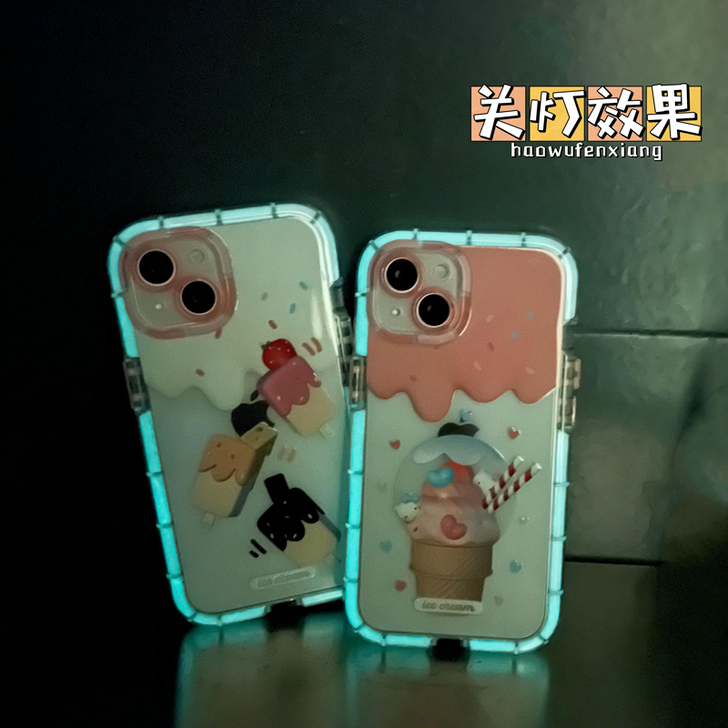 Purple Pink Graffiti Love Heart Luminous Case Gradient Rainbow Ice Cream Sock Suchproof Clear Soft Camera Lens Protection Cover för iPhone 14 13 12 11 Pro Max XR XS X