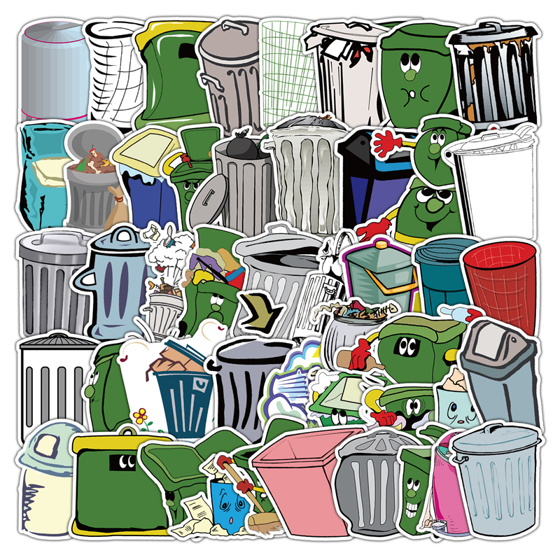 50st Cartoon Trash Can Sticker Garbage Can Separting Container Graffiti Kids Toy Skateboard Car Motorcykel Cykel klistermärke DECAL