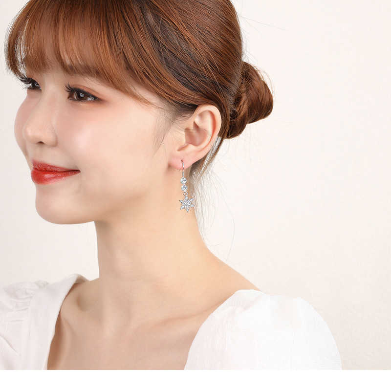 Charm Simple Female Crystal Earring 925 Sterling Silver Snowflake Zircon Long Tassel Earrings For Women Girl Fashion Statement Jewelry G230307