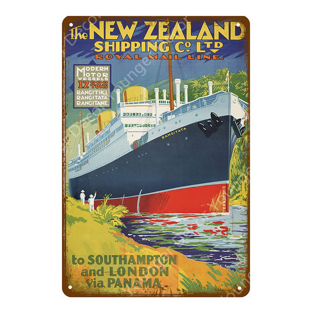 Classic art tin decor Travel Boat Metal Tin Signs New Zealand Europe Hongkong Vintage Plaque Pub Bar Club Home Decor Wall personalized Poster Size 30X20CM w02