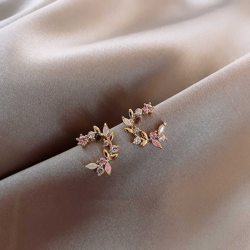 Charm koreansk ny design mode smycken utsökta koppar inlay färg zirkon blomma blad girland kvinnor örhängen g230307