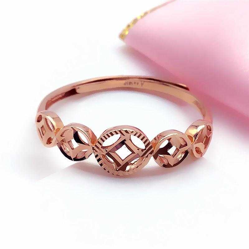 Band Rings Classic 585 Purple Gold Copper Coin Resizable Rings for Women 14k Rose Gold Plated Chinese Style Fashion Wedding Jewelry Gift AA230306
