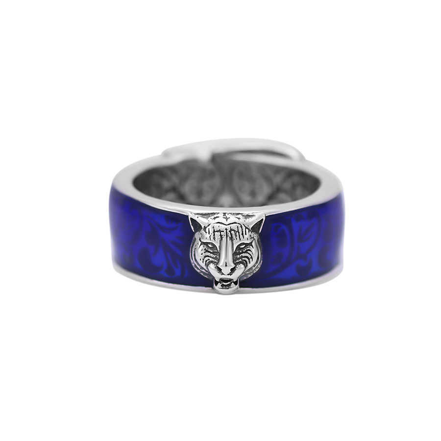 Fashion Collection 2023 Nieuwe luxe hoogwaardige mode -sieraden voor sterling zilveren tijgerkop Blue Email Double Men's Belt Buckle Ins Personality Ring