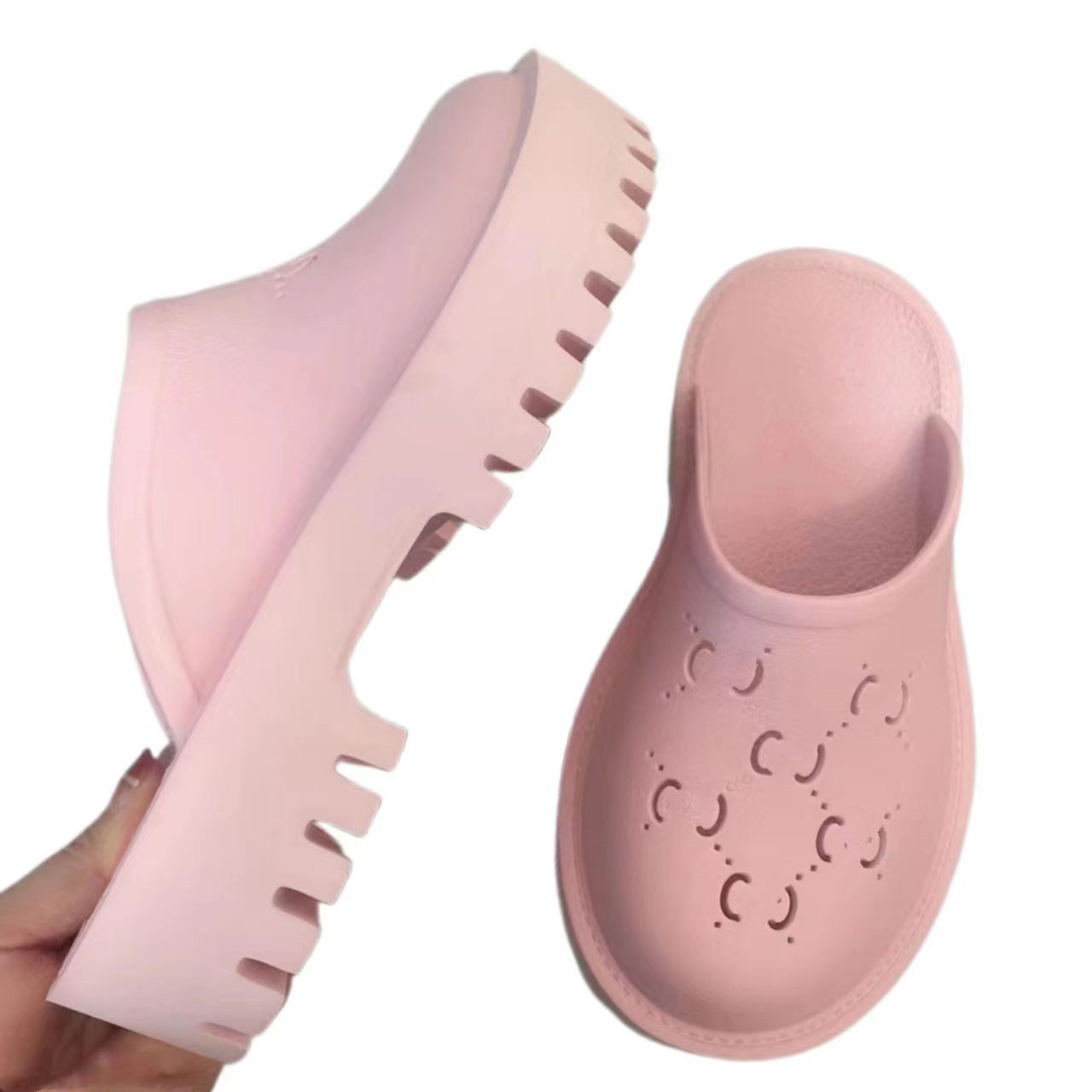 2023 Designer Women's platform perforated slippers sandal Summer Shoe Top womens Beach slippers High Heel Height 5CM Size EUR35-42
