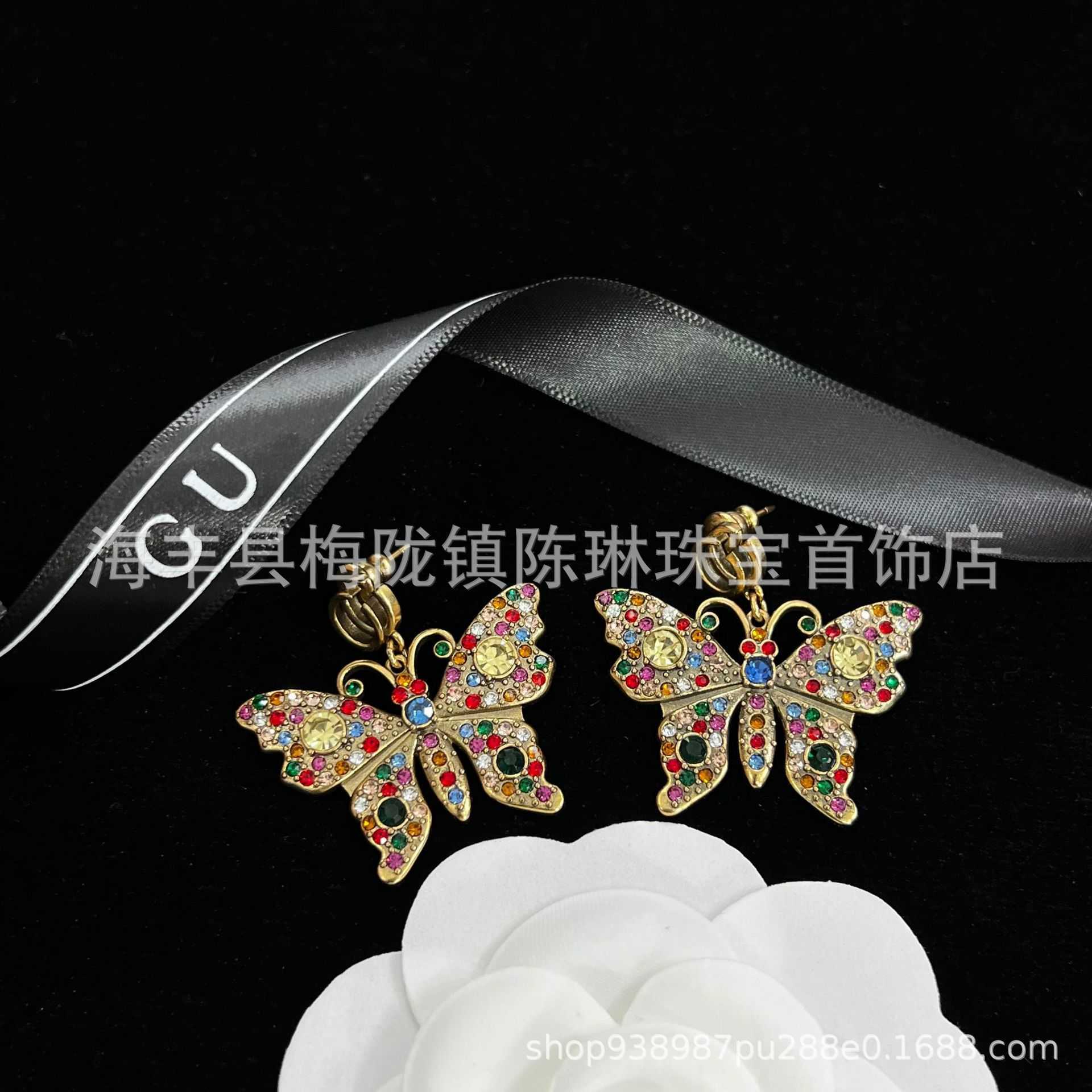 60% OFF 2023 New Luxury High Quality Fashion Jewelry for Double temperament candy color necklace personality full diamond butterfly bracelet family earring ring