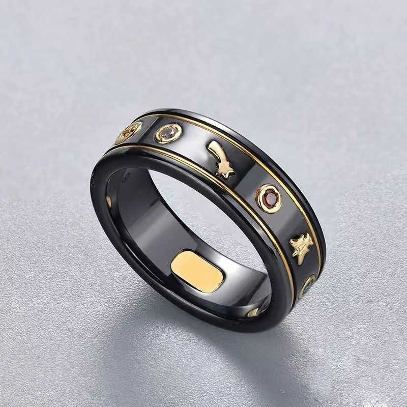 20% OFF 2023 New Luxury High Quality Fashion Jewelry for Double black white ceramic ancient family 18K rose gold bee planet strange men and women's same style couple ring