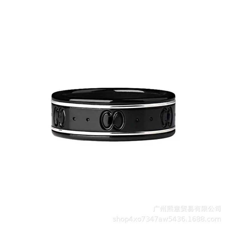 Top designer jewelry black White Ceramic 18K planet men's and women's same pure silver couple pair Ring Factory