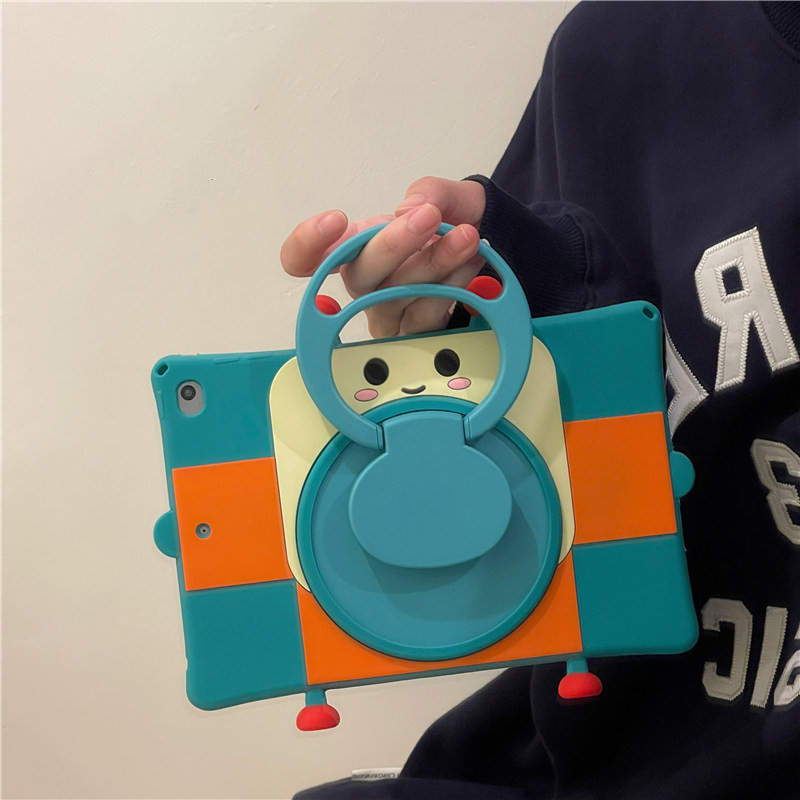 Apple iPad Pro Air Mini 360을위한 귀여운 3D 만화 로봇 실리콘 케이스 회전 브래킷 커버