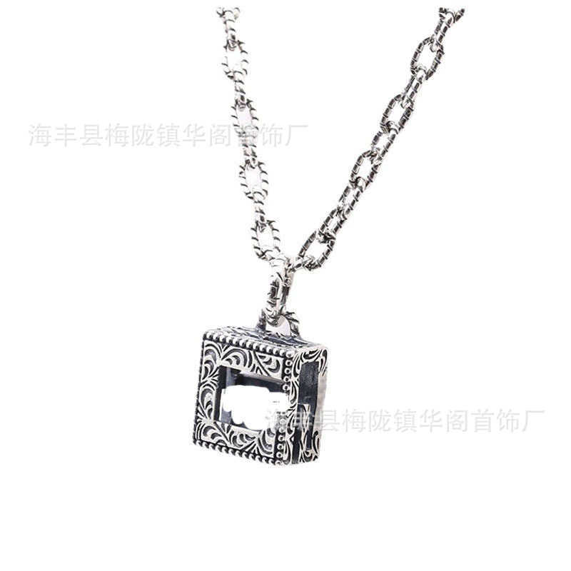 High quality luxury jewelry Ancient family vine pattern hollow out three-dimensional Necklace men's full body sterling as old silver