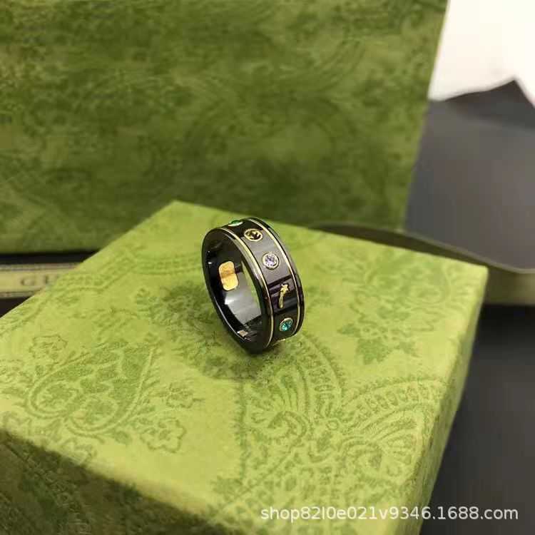 80% OFF 2023 New Luxury High Quality Fashion Jewelry for Black and White Ceramic Fried Dough Twists Gold Double Sided Couple Ring