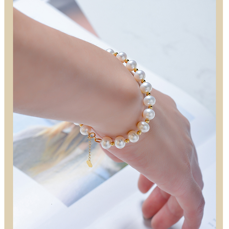 Braccialetti di fascino perla natrual rotonda di acqua dolce donne gipli da bambina a filo oro giallo reale 18k 2303072477