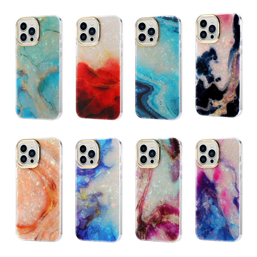 Coque de téléphone en marbre avec galvanoplastie scintillante, étui arrière rigide en PC pour iPhone 14 Plus 13 Pro Max 12 11, motif de Texture de coque