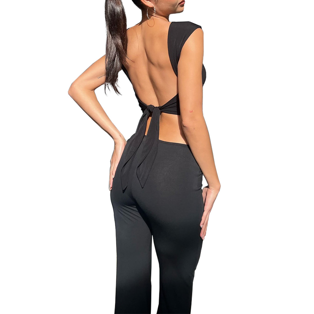 Vrouwelijke tanks sexy slanke veter zonder backless top casual mouwloze camis crew nek stropdas terug crop tanktop