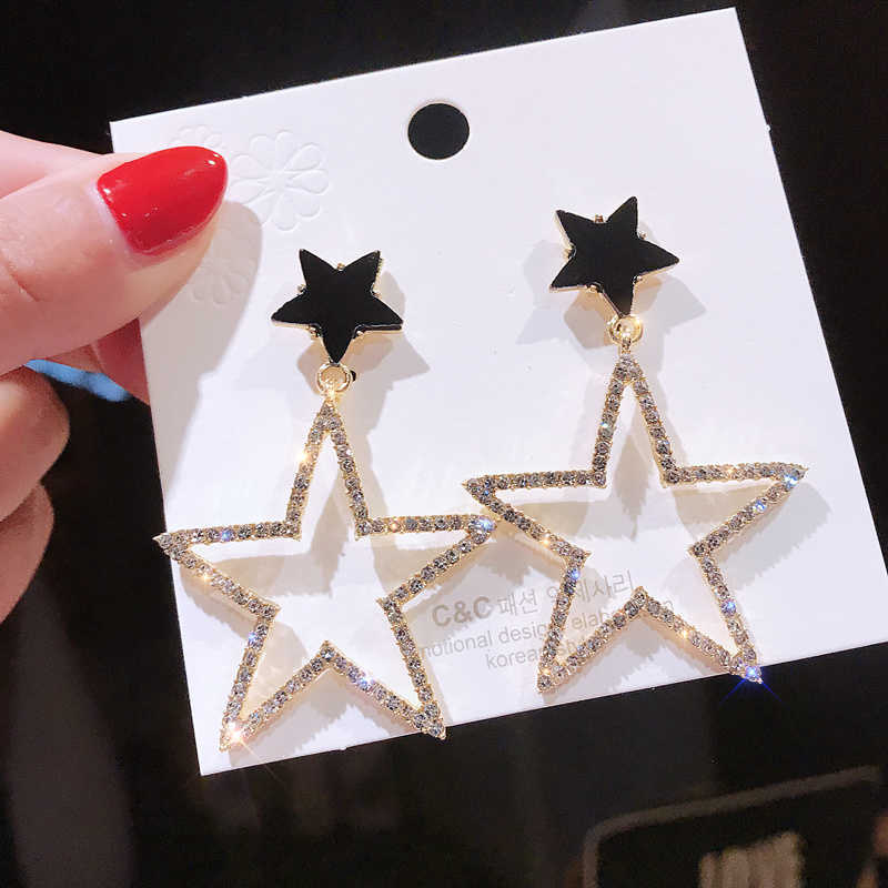 Charm 925Personality Exaggerated Five-pointed Star Ear Nail Female Korean Temperament Long Paragraph Pendant Wild Personality Earrings G230307