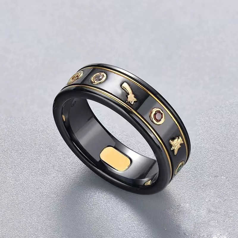 60% OFF 2023 New Luxury High Quality Fashion Jewelry for Double black white ceramic ancient family 18K rose gold bee planet strange men and women's same style couple ring