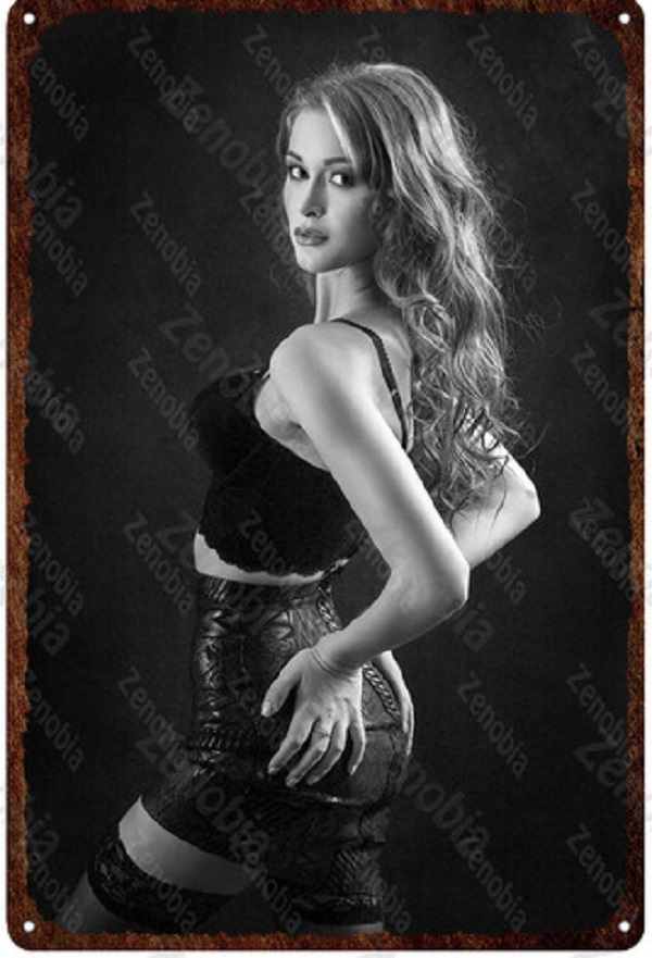 Seksowna dziewczyna metalowy obraz Znak czarno -białe światło i cień seksowna bielizna zdjęcie Tin znak gorąca dziewczyna żelaza naklejki ścienne Płytki 30x20 cm W03
