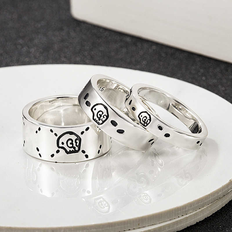 20% korting op 2023 Nieuwe luxe hoogwaardige mode -sieraden voor Sterling Silver Ghost Skull Head Couple Double Elf Simple Men's and Women's Ring