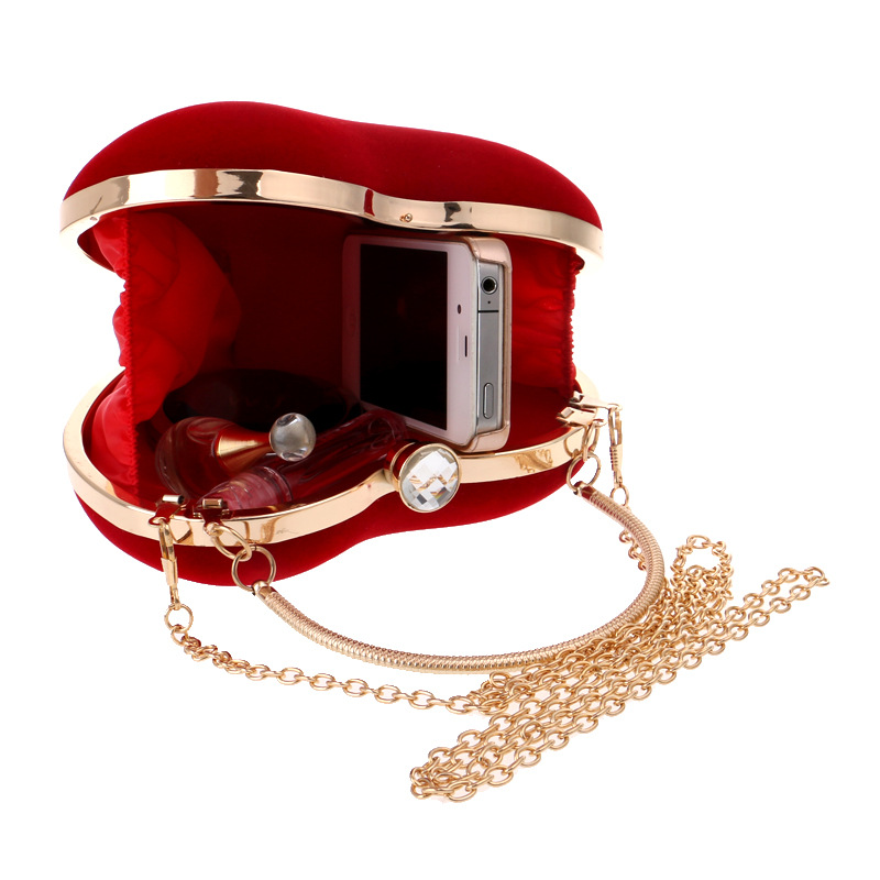 HBP Red Heart Design Pochette da donna Piccoli diamanti Borse da sera in velluto dorato Borse da sposa feste Borsa donna