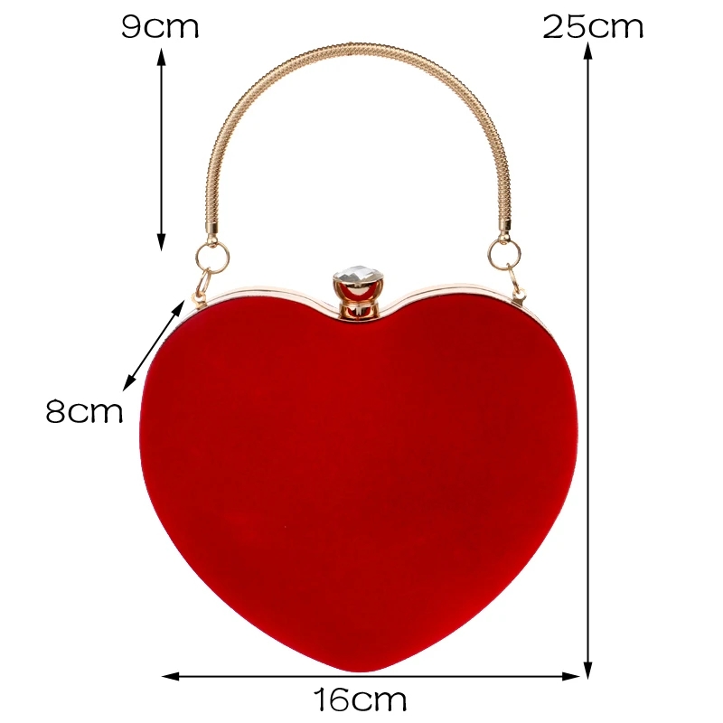 HBP Red Heart Design Pochette da donna Piccoli diamanti Borse da sera in velluto dorato Borse da sposa feste Borsa donna