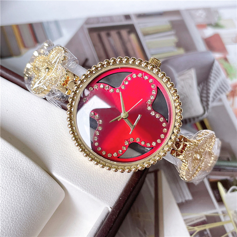 Fashion Full Brand Wrist Watches Women Ladies Girl Crystal Flower Big Letters Style Luxury Metal Steel Band Quartz Clock L79