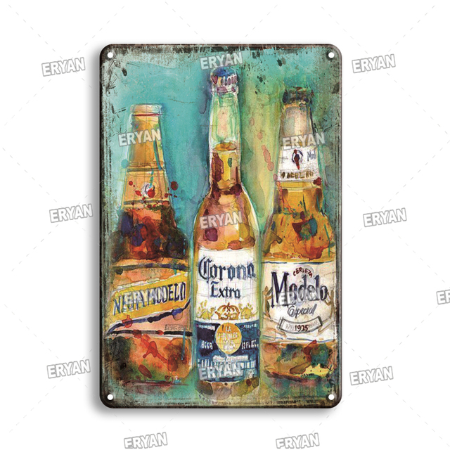 Vintage Beer Metal Poster Tin Sign Sinais de barra vintage Acessórios de decoração Retro Art Pintura adesiva Metal Plate Kitchen Decoração de casa Placas 30x20cm W03