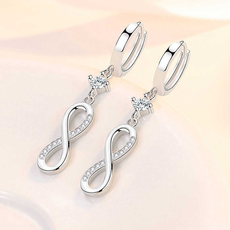 Charm Trendiga kvinnliga bröllopsmycken 925 Sterling Silver Needle 8-formad Infinity Zircon örhängen för kvinnor Långtvassörörhängen GIFT G230307