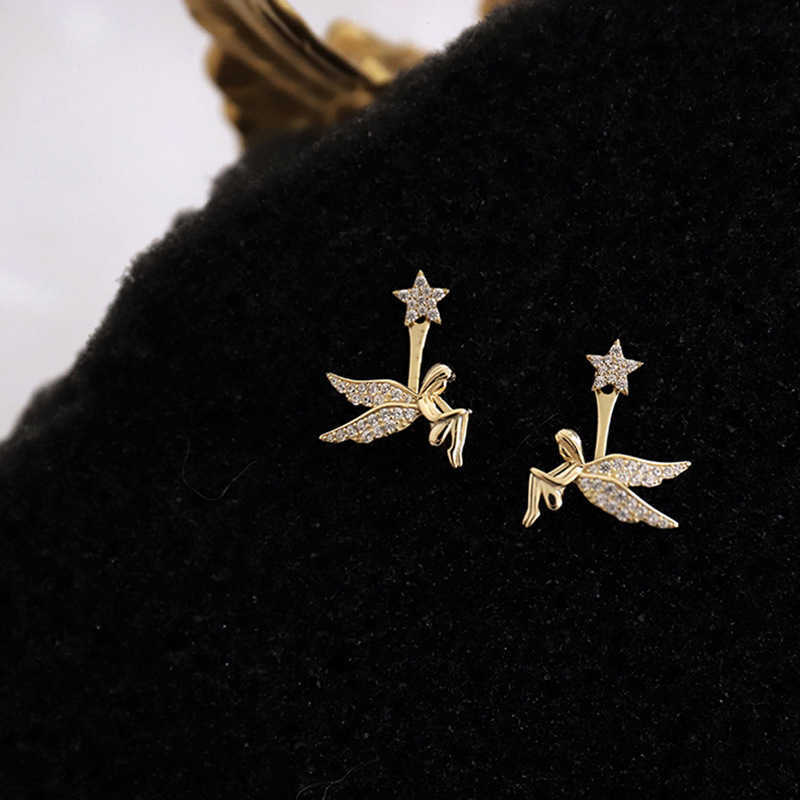 Charm LIVVY New Arrival Fashion Creative Design Zircon Angel Wings Star Stud Earrings for Women Trendy Elegant Party Jewelry G230307