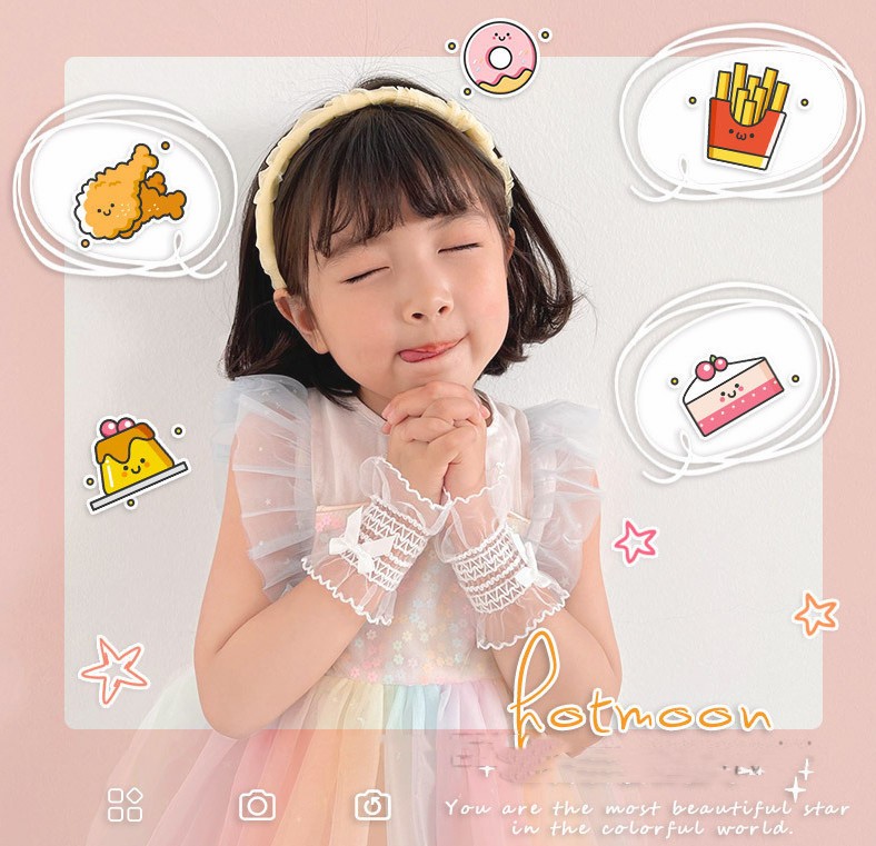 Lolita Girls lace falbala gloves summer children ribbon Bows raglan sleeves sweet kids princess accessories Z0669