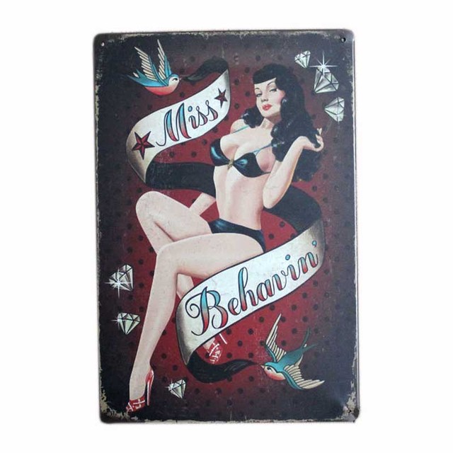 Pin Up Poster Vintage Girl Metal Tin Cign Cafe Cafe Cafe Decorary Паб ретро стены настенный бляшка декоративный домашний декор 30x20 см W03