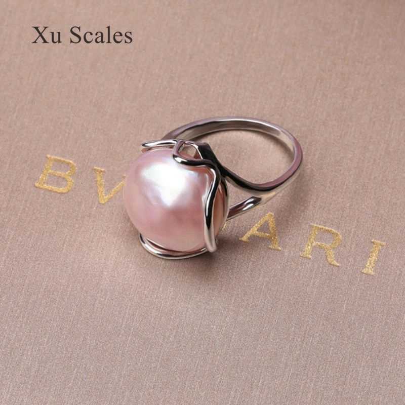 Cluster Rings Natural Freshwate 15-16mm Irregular Round Button Baroque Aurora White and Colorful Pearl Ring Retro 14K Gold Filled Jewelry G230228 G230307