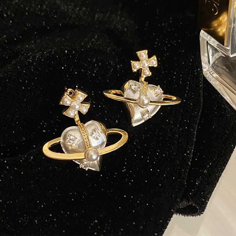 Charm Rhinestone Pearl Gold Color Love Heart Stud Earrings For Women Temperament Earrings Fashion Jewelry Gift G230307