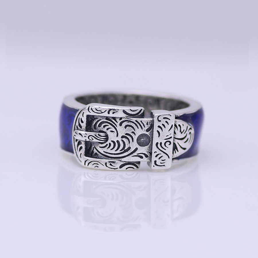 20% korting op 2023 Nieuwe luxe hoogwaardige mode -sieraden voor Sterling Silver Tiger Head Blue Email Double Men's Belt Buckle Ins Personality Ring