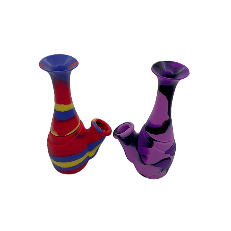 Colorful Silicone Portable Removable Bubbler Pipes Dry Herb Tobacco Filter Metal Bowl Innovative Vase Style Bong Hookah Waterpipe Smoking Cigarette Holder DHL