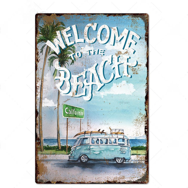 Summer Beach Tin Sign Plack Metal Summer Sign Metal Plate Wall Decor för Beach Bar Beach House Surf Club Dekorativ järnmålning Anpassade skyltar Utomhusmetall 30x20 W01