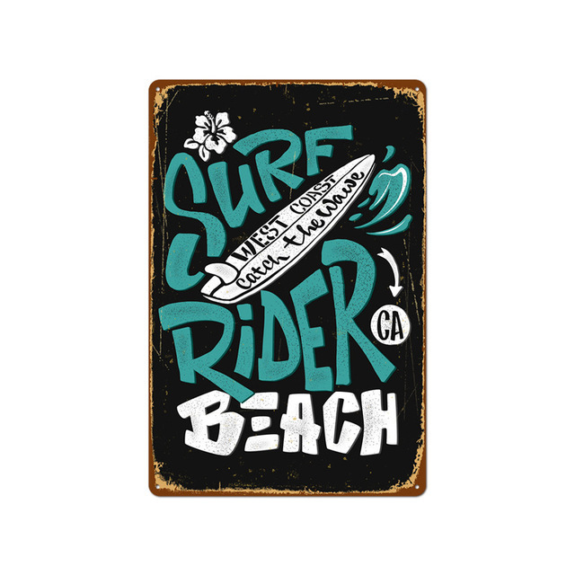 Placa de lata de lata de praia de verão pinturas de cenários de surf cenários clássicos pôsteres de arte clássicos decoração de parede interna pub bar cafe sinais sinais personalizados metal externo 30x20cm w01