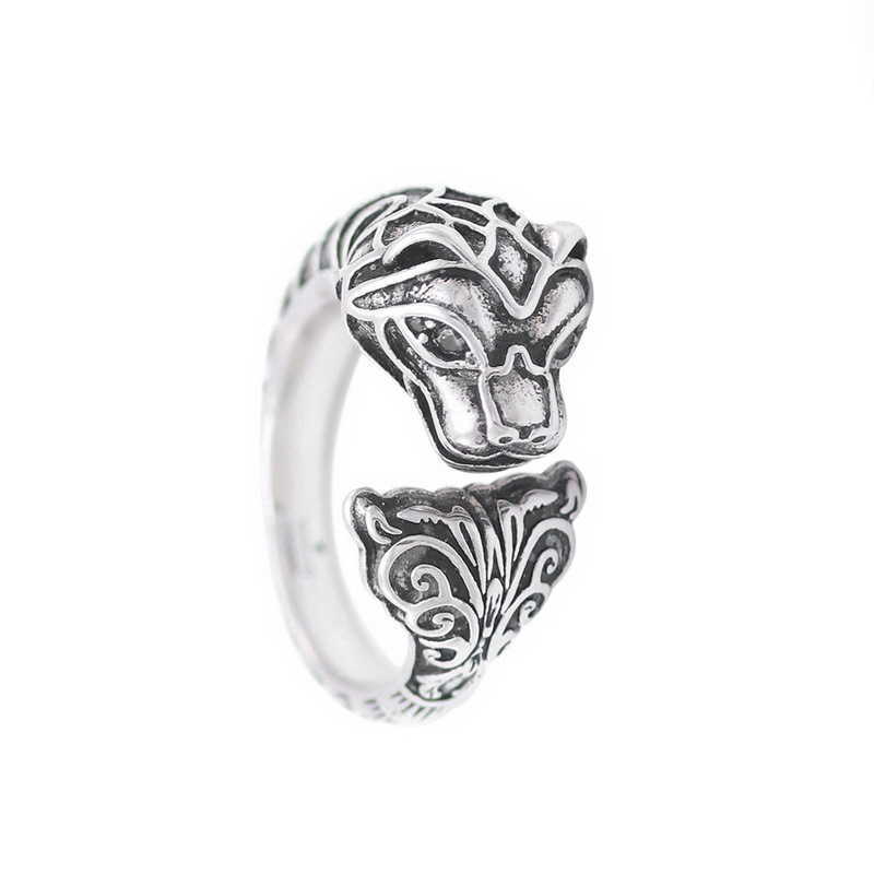 60% OFF 2023 Nouveaux bijoux de luxe de haute qualité pour bague à double tête sculptée motif de tigre amoureux polyvalents ouvrent la bouche pour ajuster la paire de