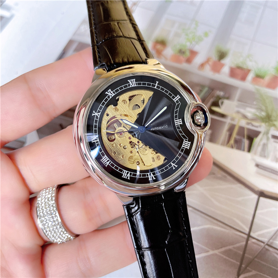 Fashion Full Brand Wrist Watches Men Style Automatic Mechanical Luxury Leather Strap Clock CA 91