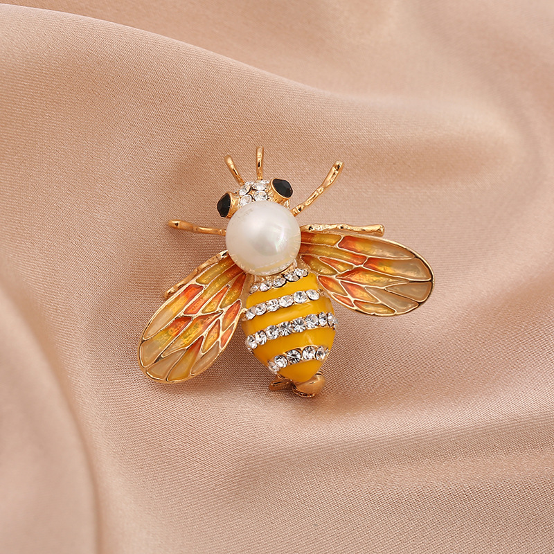 Broche de insecto para mujer, broche de abeja con diamantes de imitación, accesorio de fiesta, broche de perla, regalo de joyería, ramillete para mujer y niña